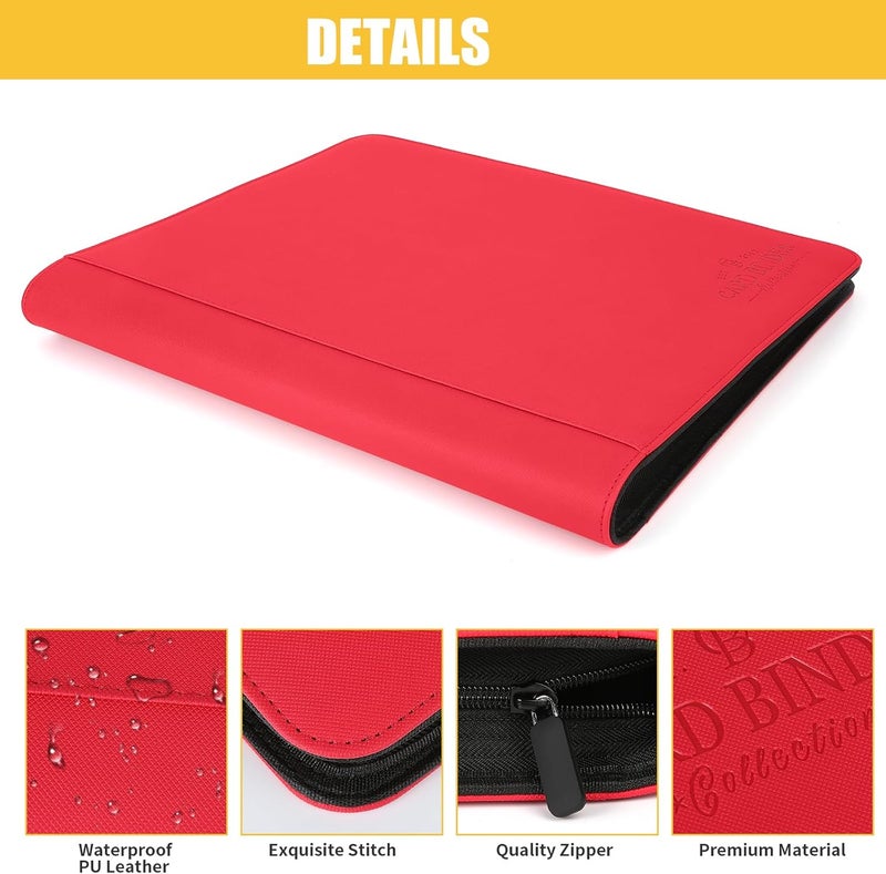 CARDBINDER Toploader Binder,Toploader Hard Cases, 9-Pocket Pages Sleeves Hold up 288 Cards.Toploader Card Binder with Sleeves for “3×4” rigid，Card Holder(red) - Image 3
